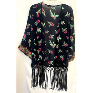 Sweet Rain Kimono Womens Medium Floral Lace Cardigan Cover up Boho Romantic Blue